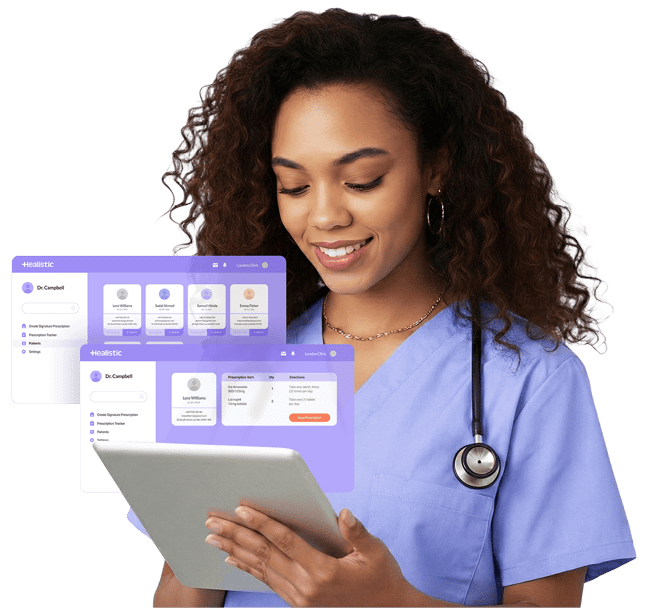 Healistic e-prescribing platform dashboard on laptop