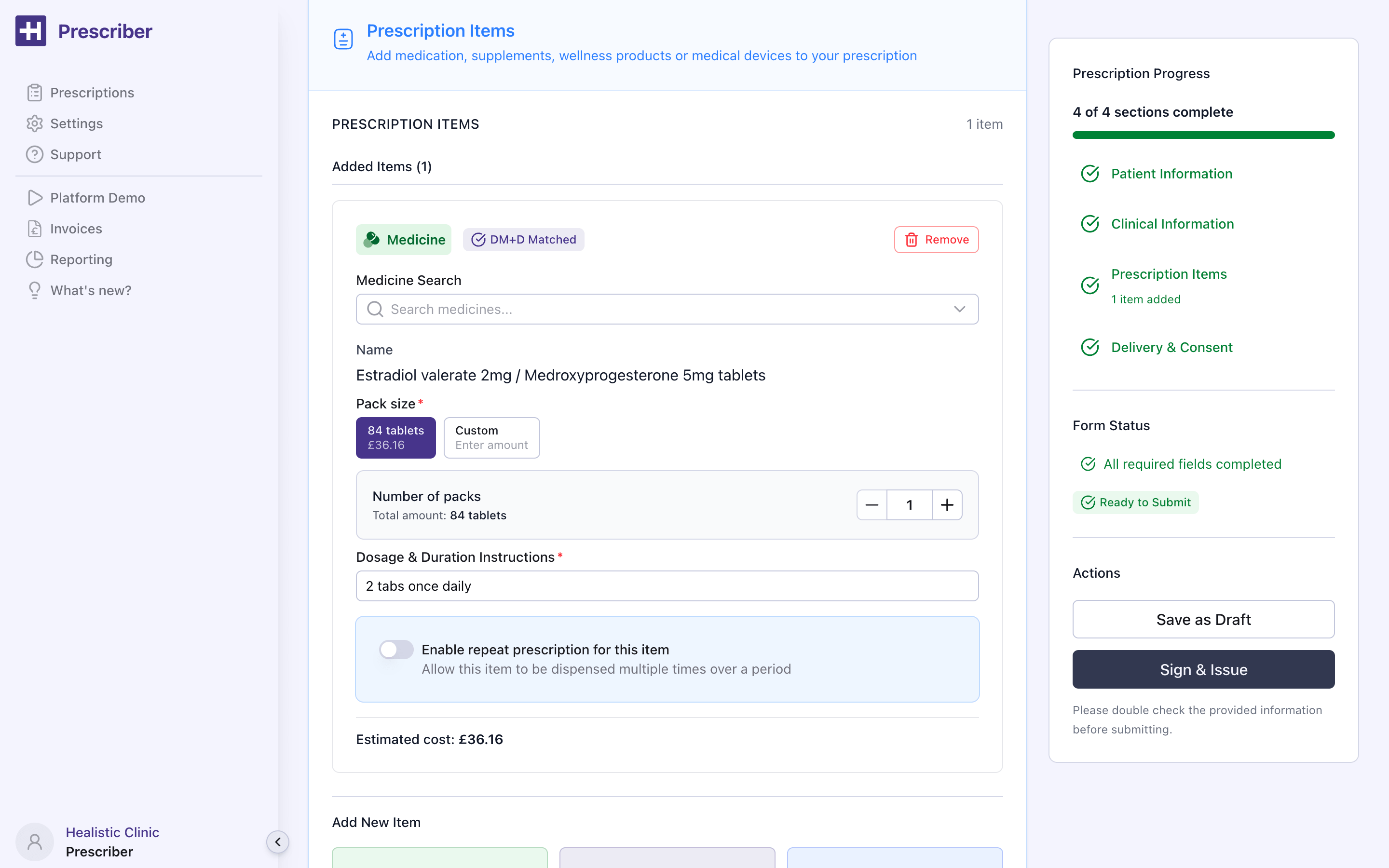 Healistic platform - Add Medical Items