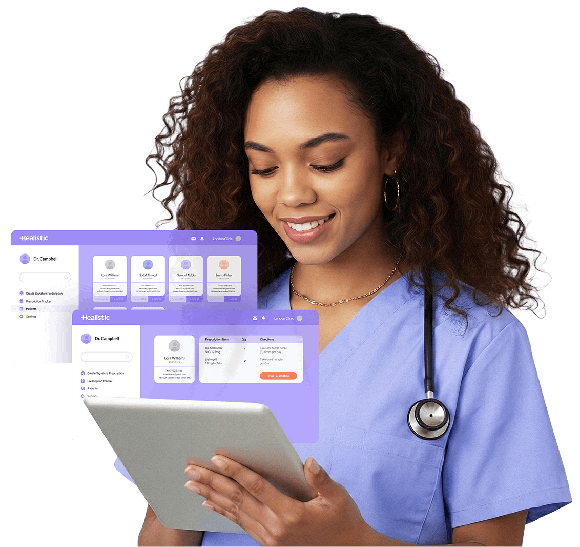 Healistic e-prescribing platform dashboard on laptop